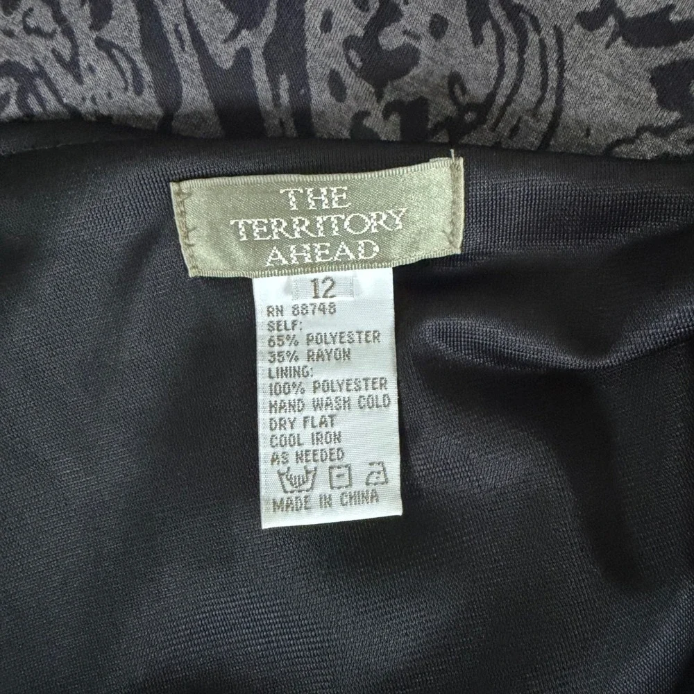 The Territory Ahead Sleeveless Surplice Gray Batik Print Boho Dress Size‎ 12